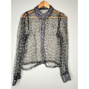 ZARA Sheer Leopard Print Button Up‎ Shirt Puff Sleeve Blouse Top M
